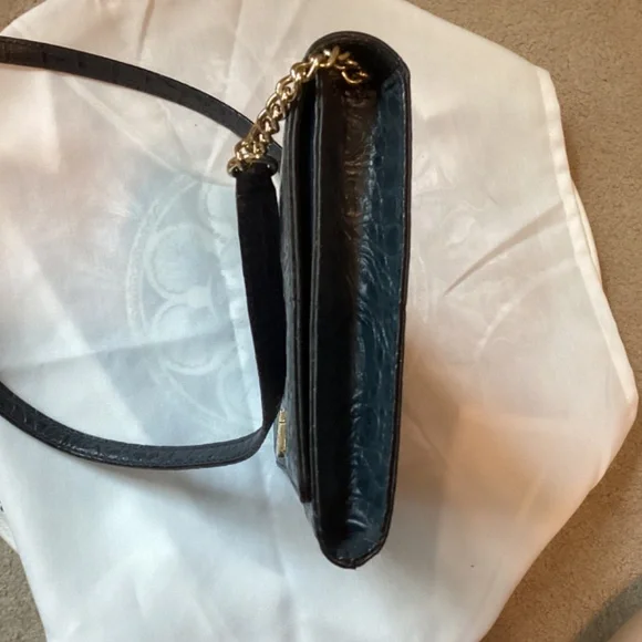 Kate Spade crocodile leather Navy purse bag gold chain crossbody COA EUC blue